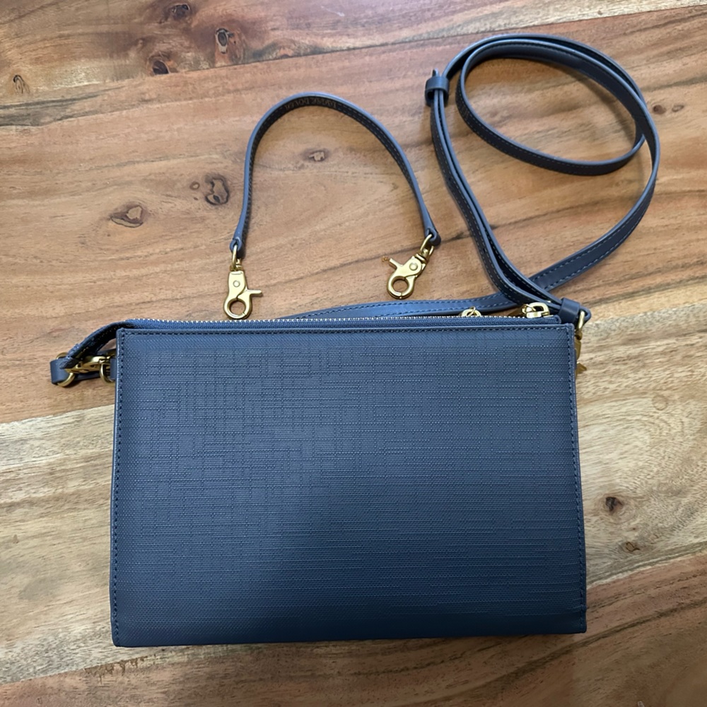Dagne Dover Ash Blue Coated Canvas Clutch Wallet - Like New